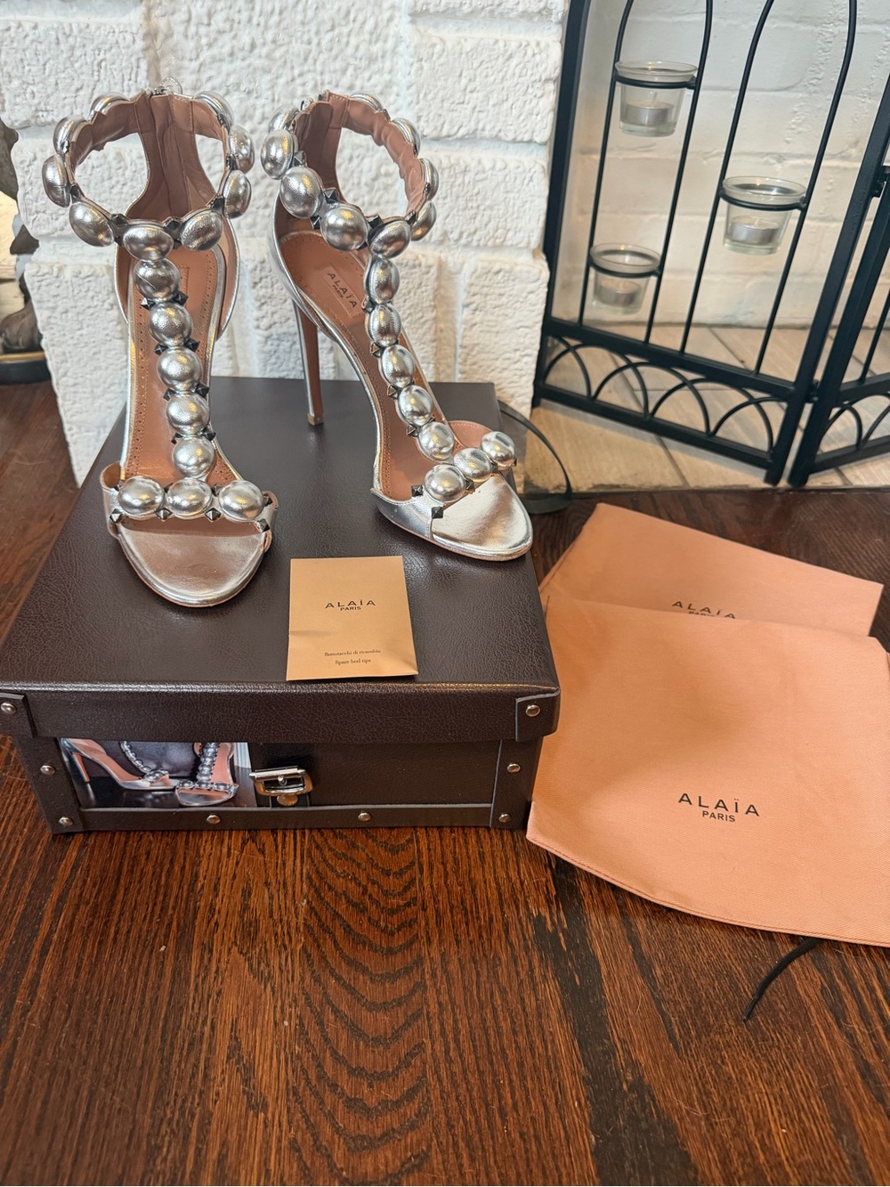 Alaïa Bombe silver leather sandals. Size:EU/US 9. Comes in box with dusters.